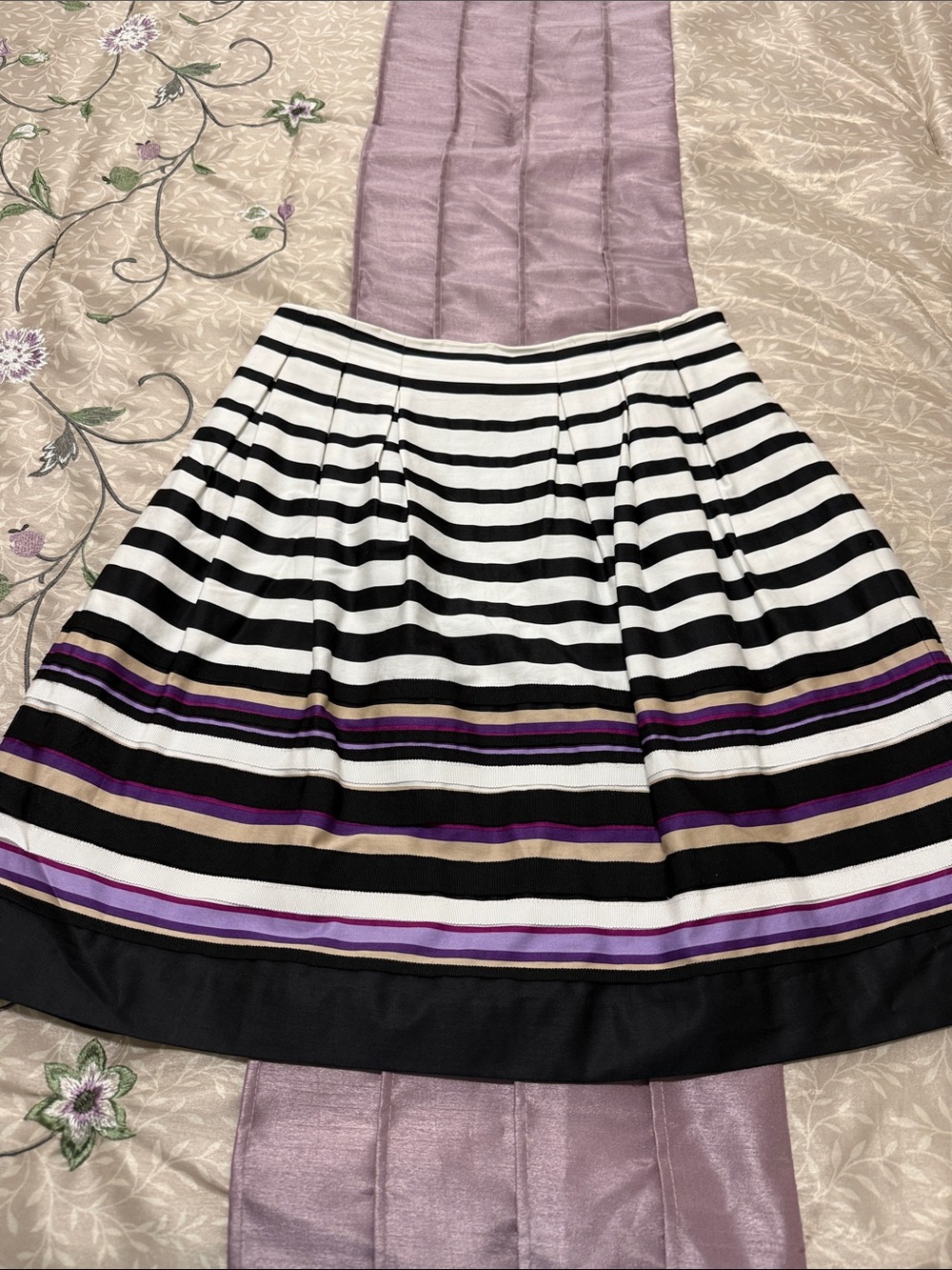 White House Black Market Black, White & Purple Striped Skirt
